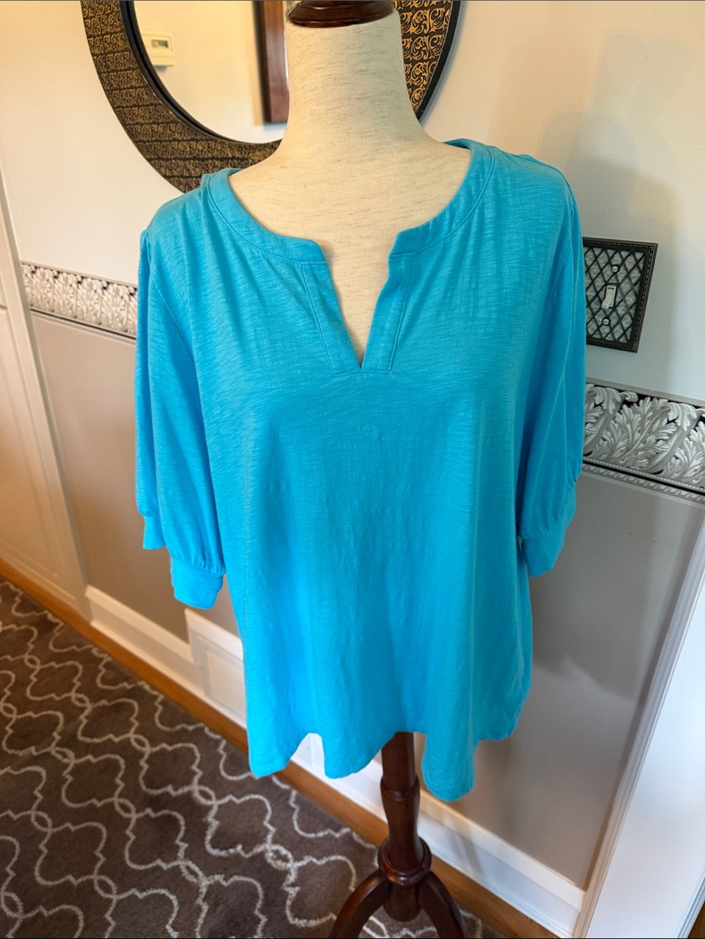Women’s Turquoise Split-Neck Top - Casual Relaxed Fit 3X worn once Talbots